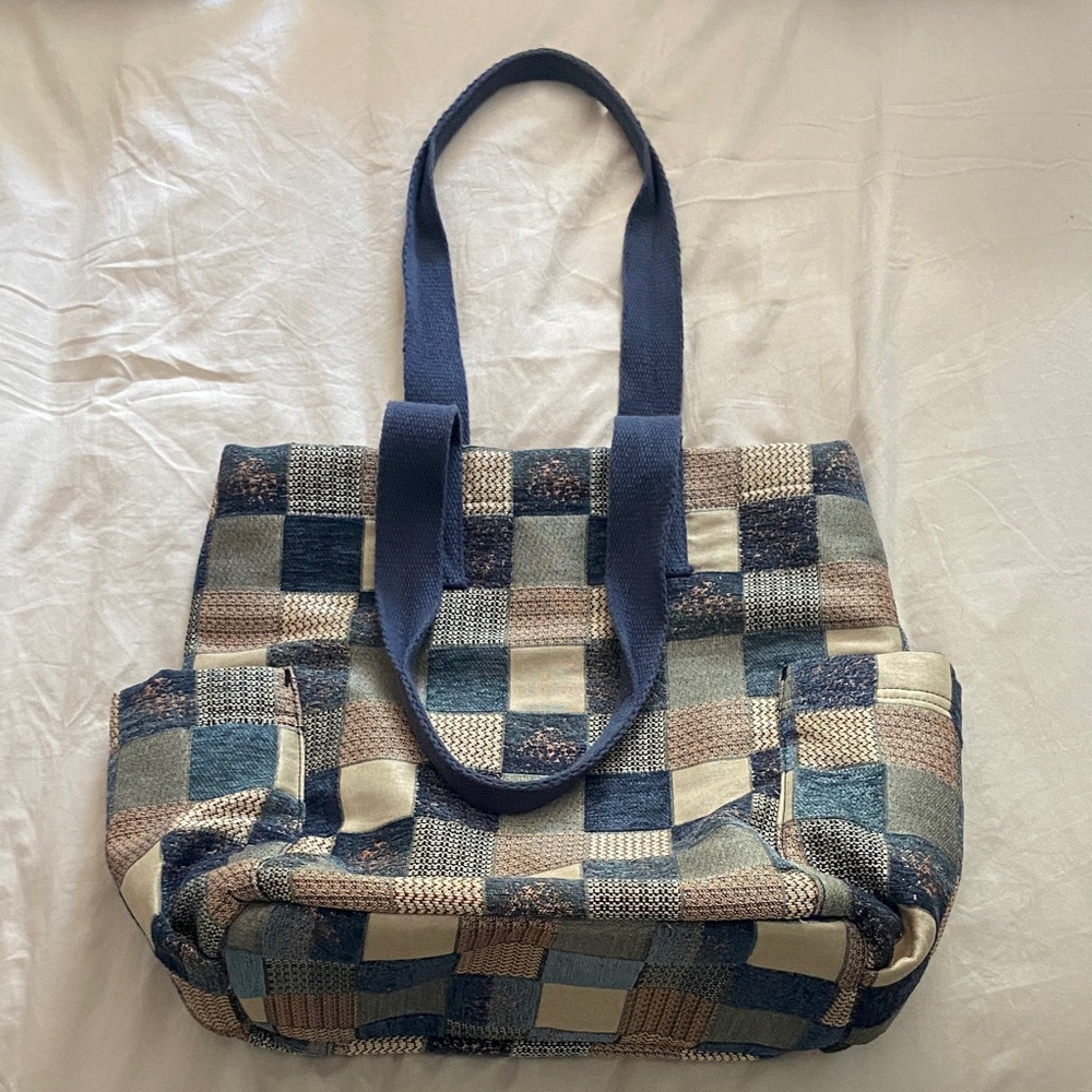 Universal Thread Patchwork Tote - Blue And Tan - image 1